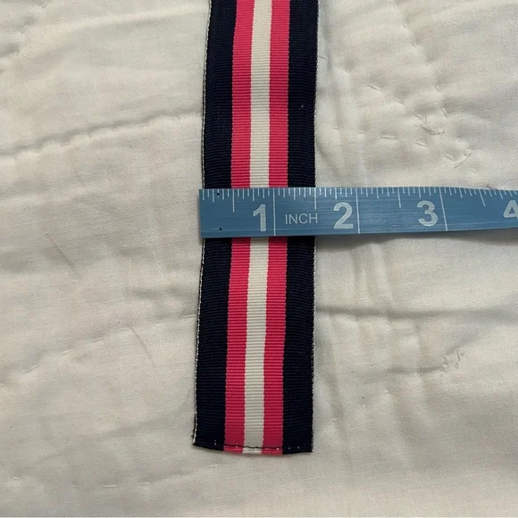 J Crew Ribbon Belt Womens M/L D-Ring Pink Navy Stripe Nautical Preppy Heritage - Picture 4 of 5